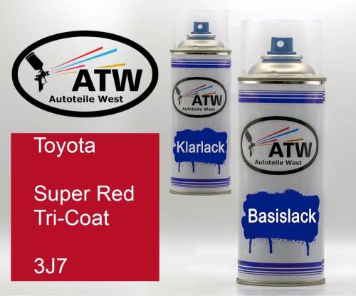 Toyota, Super Red Tricoat, 3J7: 400ml Sprühdose + 400ml Klarlack - Set, von ATW Autoteile West.